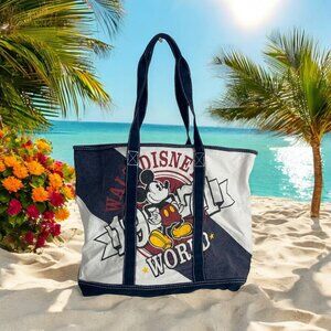 Disney Parks Mickey Mouse Large Canvas Tote Bag Disney Resort 1971 White Blue